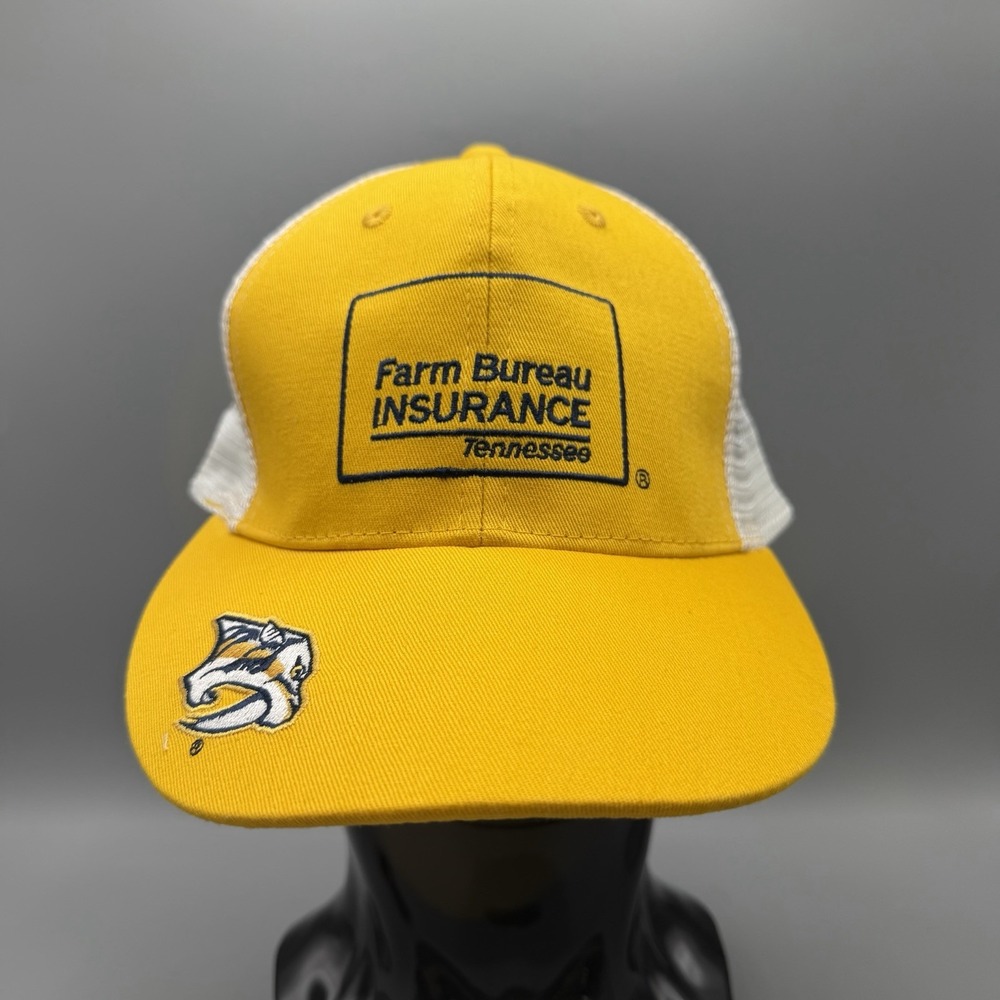 Nashville Predators Hat Farm Bureau Insurance Tennessee Yellow Blue Trucker Cap